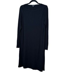 Eileen Fisher Women's Black Stretch Long Sleeve Dress‎ Sz L Classic Minimalist